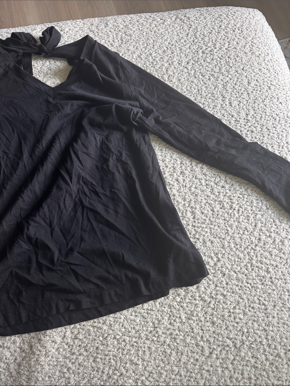 LOFT Black Long-Sleeve Tie-Neck Top